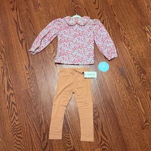 Little English Floral Peter Pan Collar Top NWT & Babysprouts Bamboo Leggings NWT